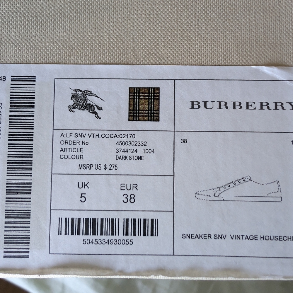 Burberry Vintage Housecheck Low Top Vulcanized Sneaker Size 38 - Picture 2 of 4